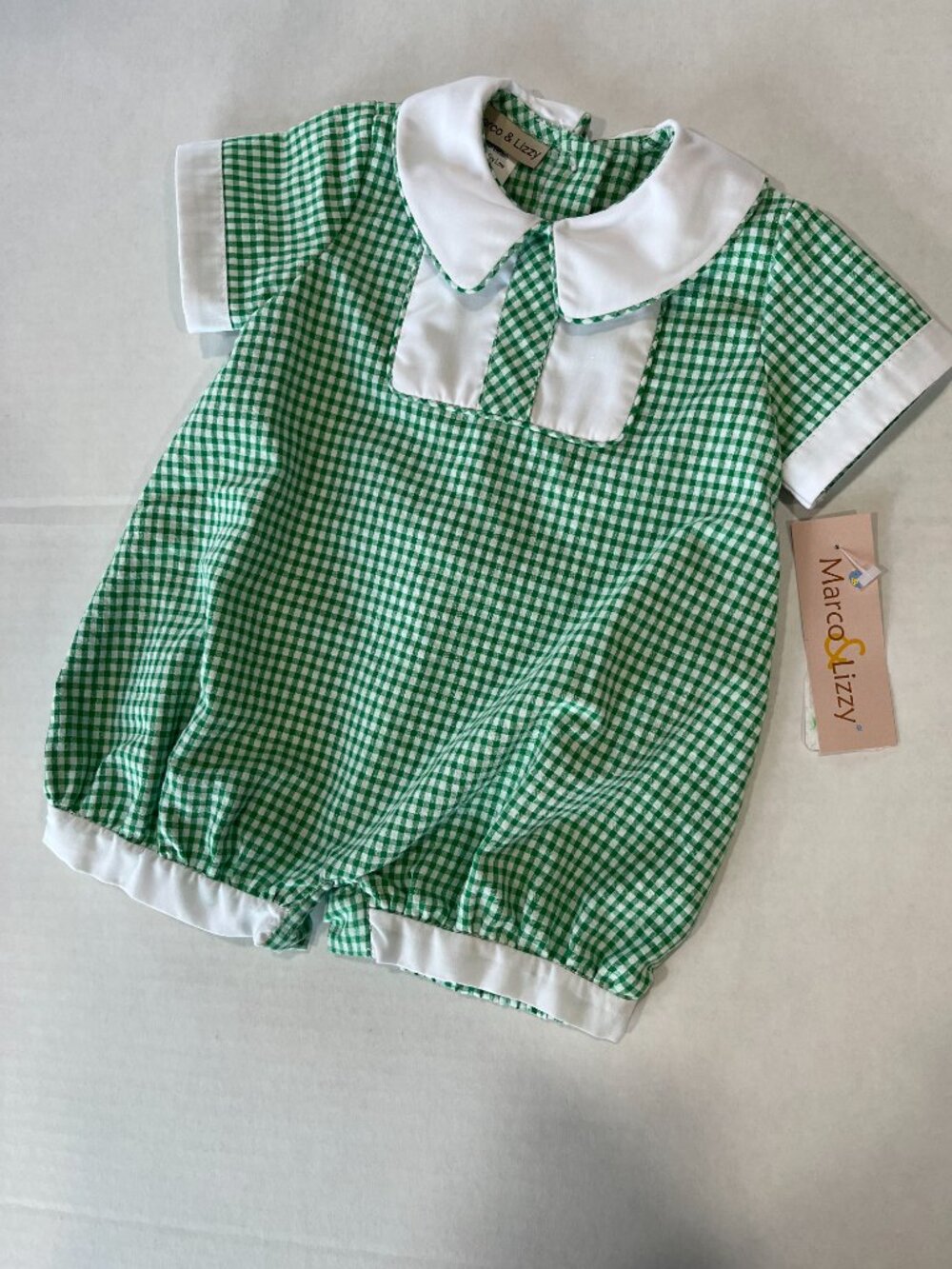 Boy - 3M, 6M, 9M, 12M, 24M - NWT Marco & Lizzy Green Seersucker Short Romper